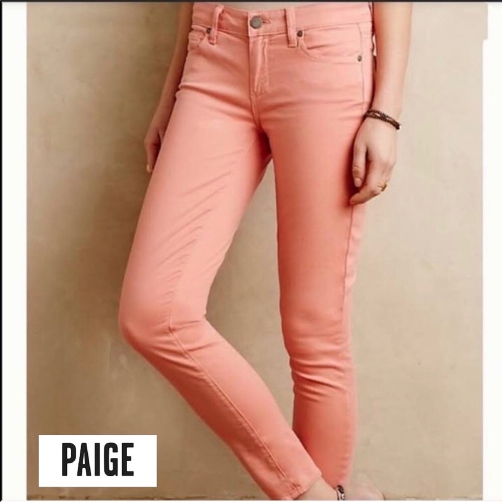 PAIGE CORAL SALMON PEG SKINNY JEANS 28